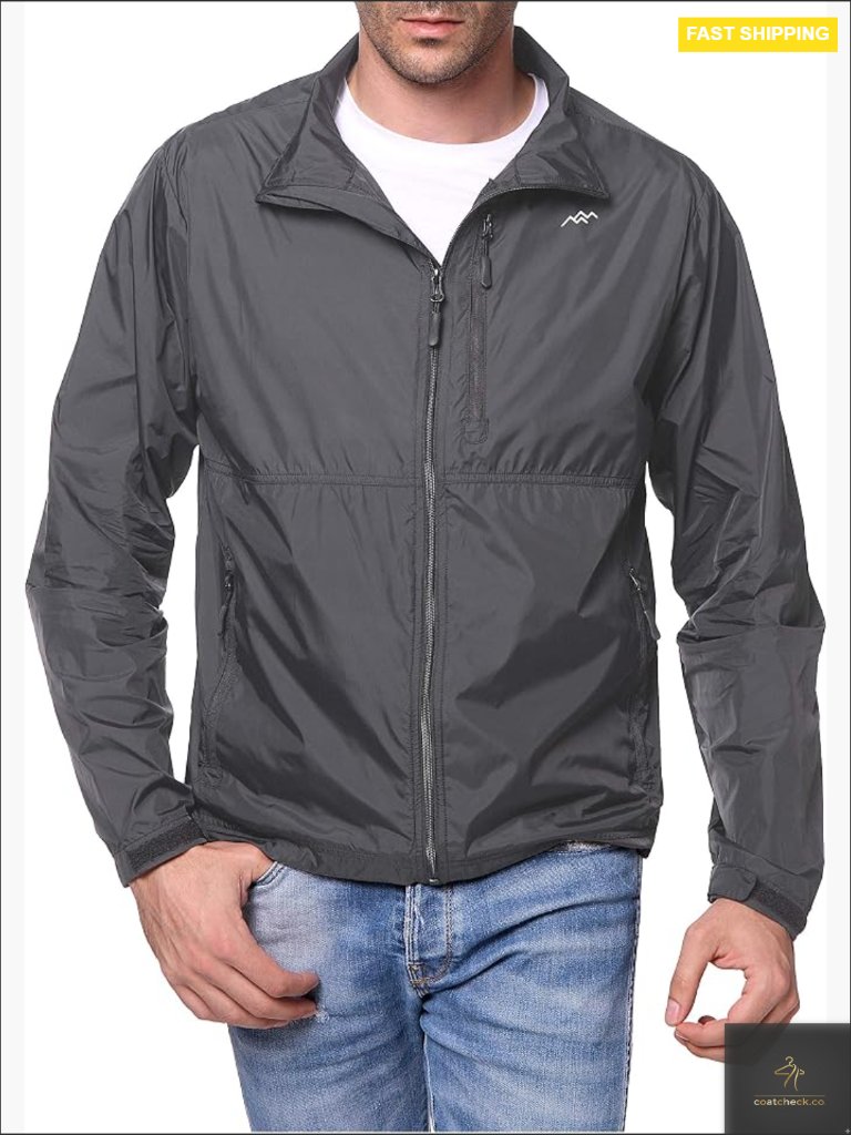 Men's Lightweight Windbreaker Jacket Packable Hooded Long Sleeve Zip Front